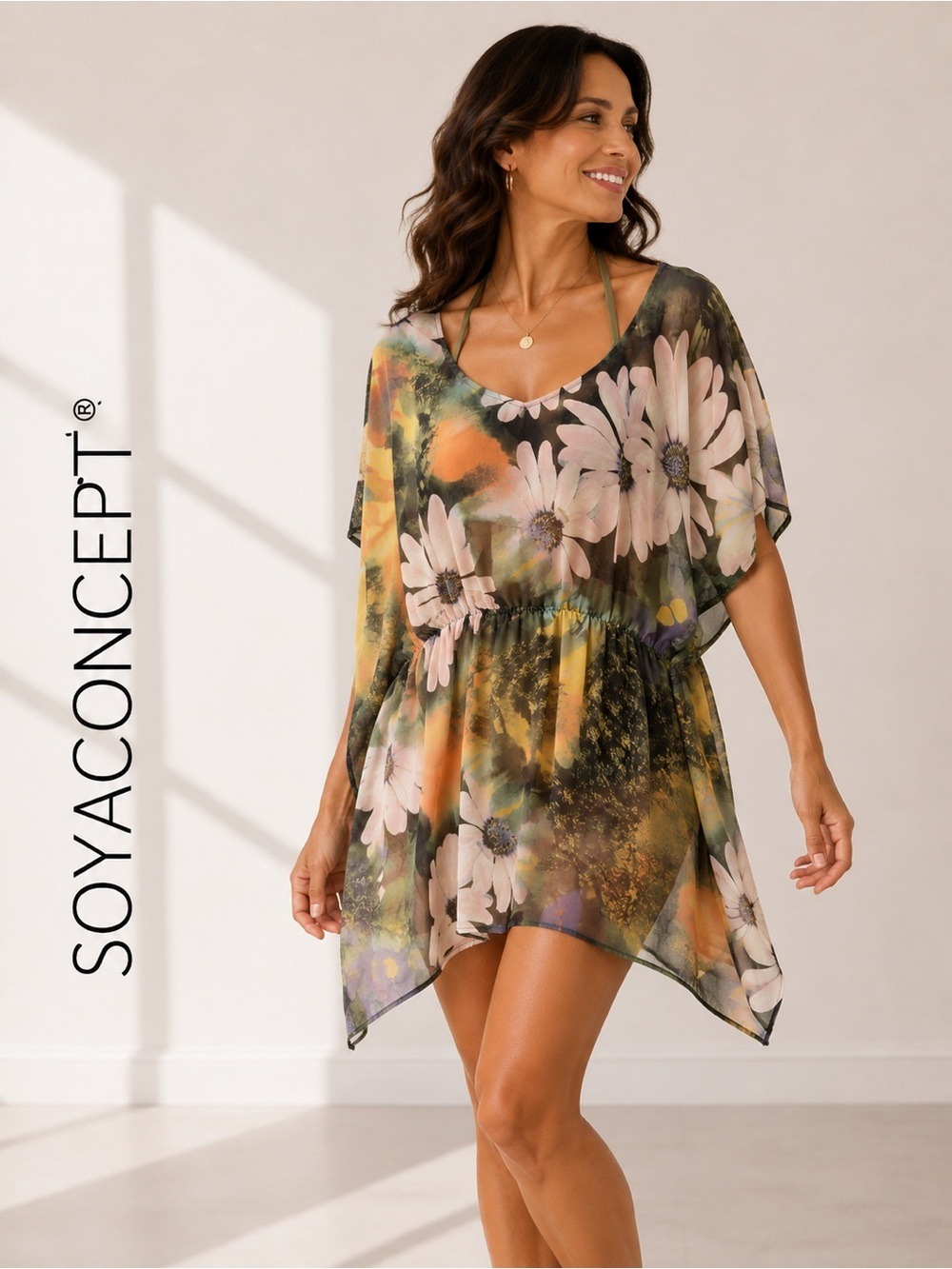 Womens Floral Short Sleeve V Neck swimsuit coverup  Small